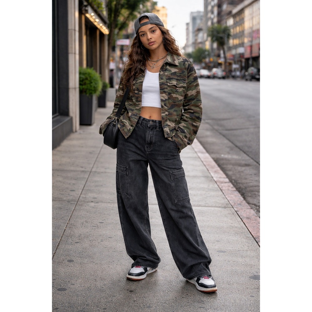 Y2k Womens Camo Denim Trucker Jacket Camouflage Med Streetwear Gorpcore